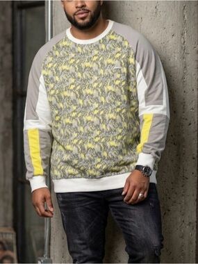 A. Tiziano Men’s Logan Knit‎ Yelllow Gray Crewneck Sweater Color Blocked 5XL
